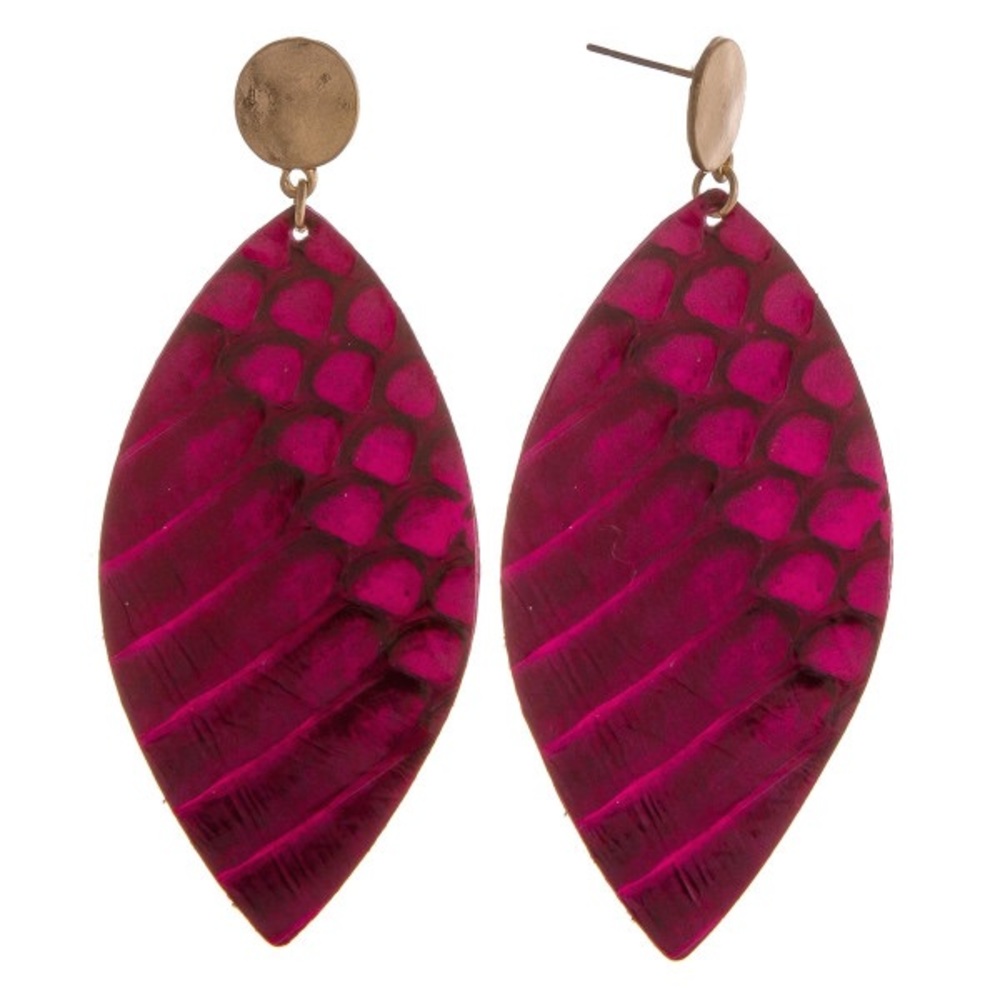 Animal print earrings fuchsia snakeskin